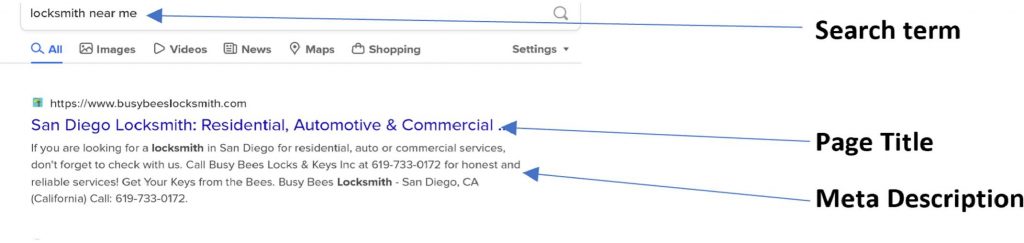 sample internet search identifying seo terms