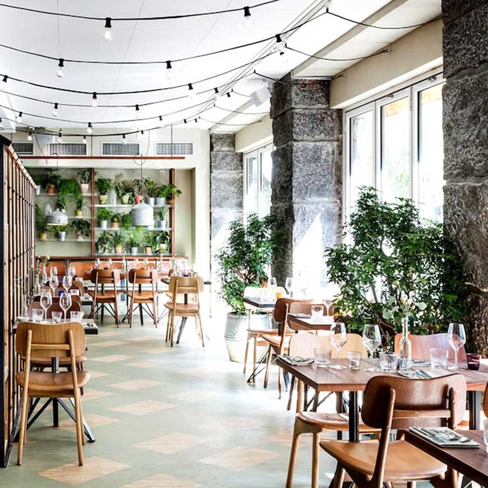 a lush environment provides diners with a experience that connects them with nature
