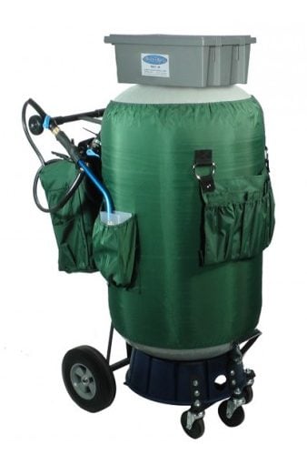 green plant watering machine on wheels