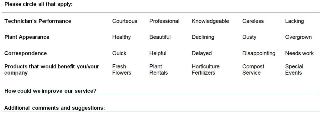 A sample survey for interiorscape clients