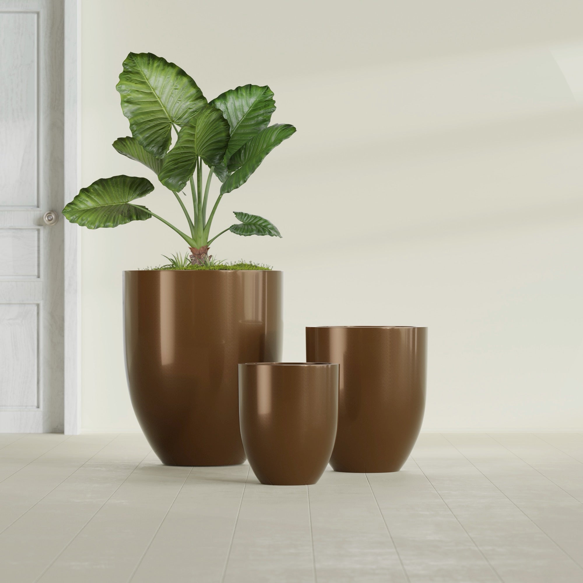 Valencia Medium Round Fiberglass Planter - 20 in x 20 in x 23 in - Metallic Bronze - Metallic Bronze,20 in x 20 in x 23 in