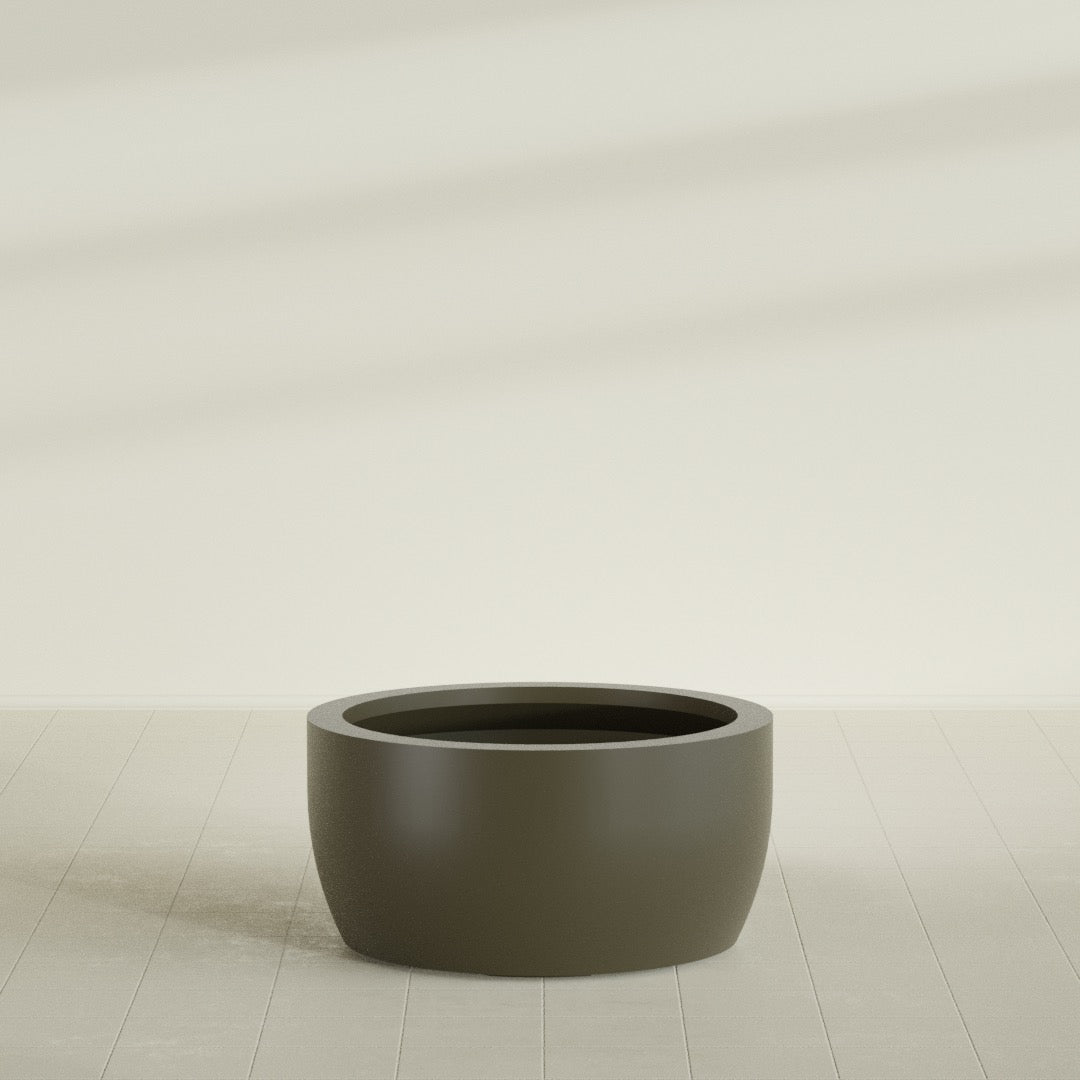 Casablanca Large Round Low Bowl Fiberglass Planter - 36 in x 36 in x 18 in - Matte Bronze - Matte Bronze,36 in x 36 in x 18 in