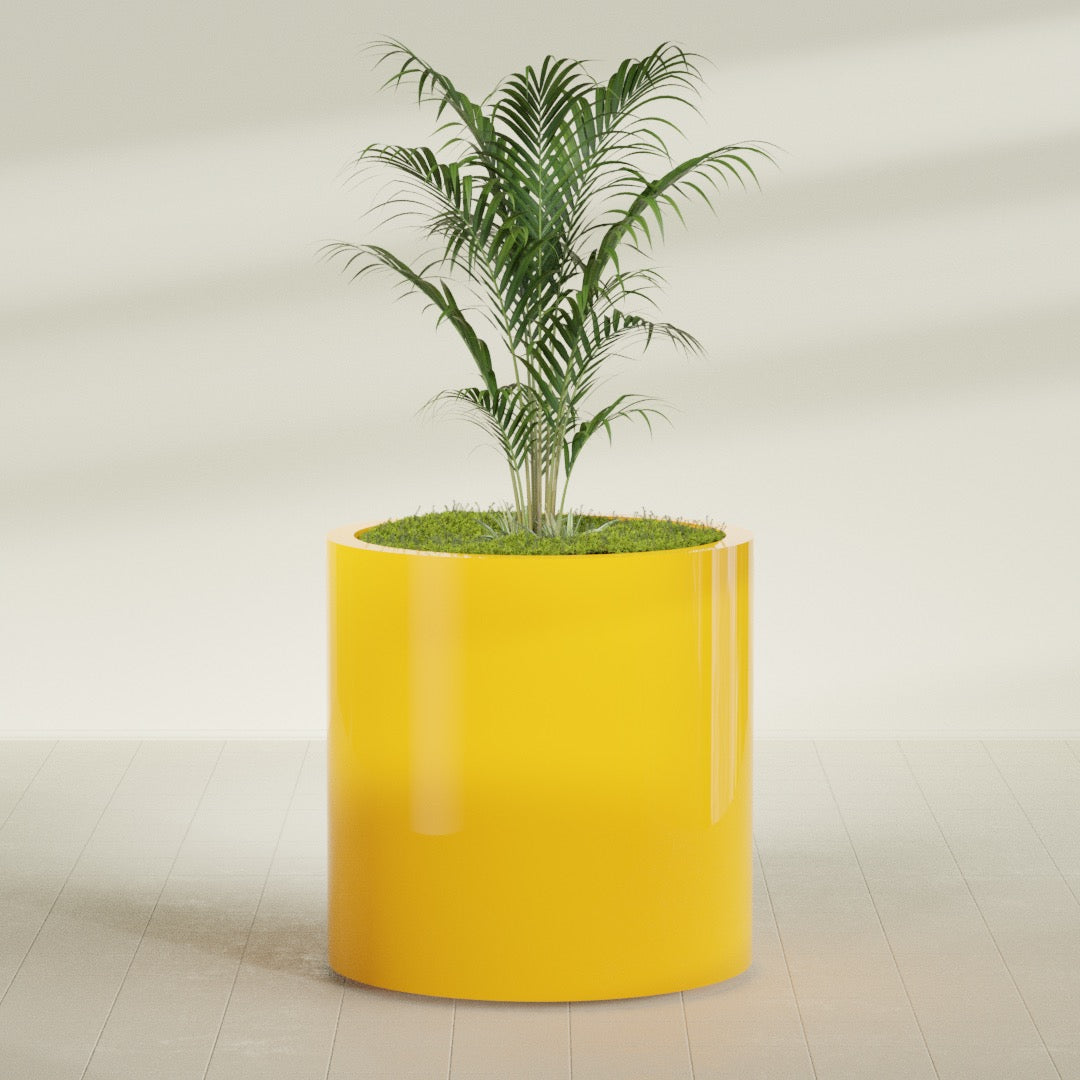 Rio Grande Large Round Fiberglass Planter - 30 in x 30 in x 32 in - Gloss Saffron - Gloss Saffron,30 in x 30 in x 32 in
