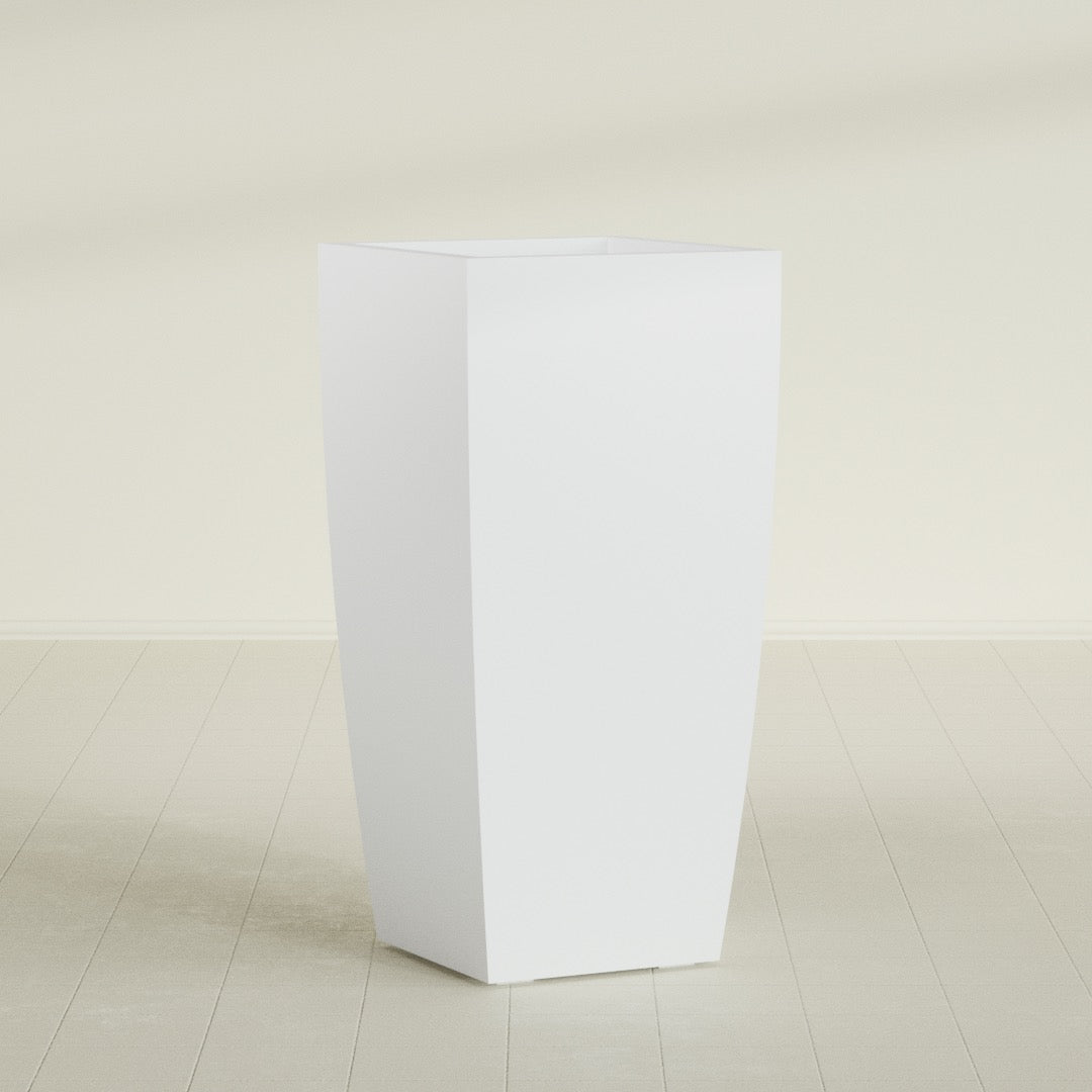 Toulan Extra Large Tall Tapered Square Fiberglass Planter - 23 in x 23 in x 48 in - Gloss White - Gloss White,23 in x 23 in x 48 in