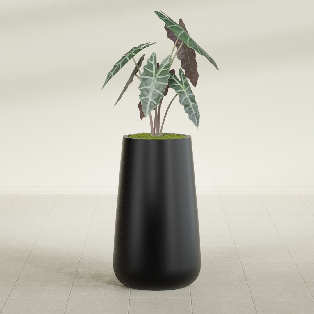 Saigon Large Tapered Round Planter - 16 in x 21 in x 36 in - Matte Black - Matte Black,16.4 in x 20.7 in x 36 in