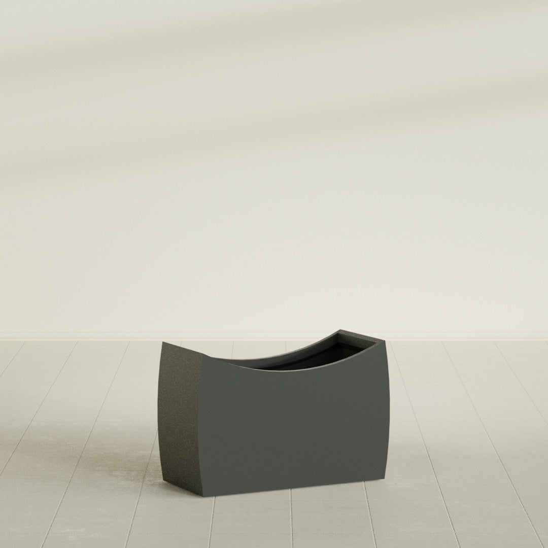 Seoul Large Curved Abstract Fiberglass Planter - 36 in x 16 in x 24 in - Matte Charcoal - Matte Charcoal,36 in x 16 in x 24 in