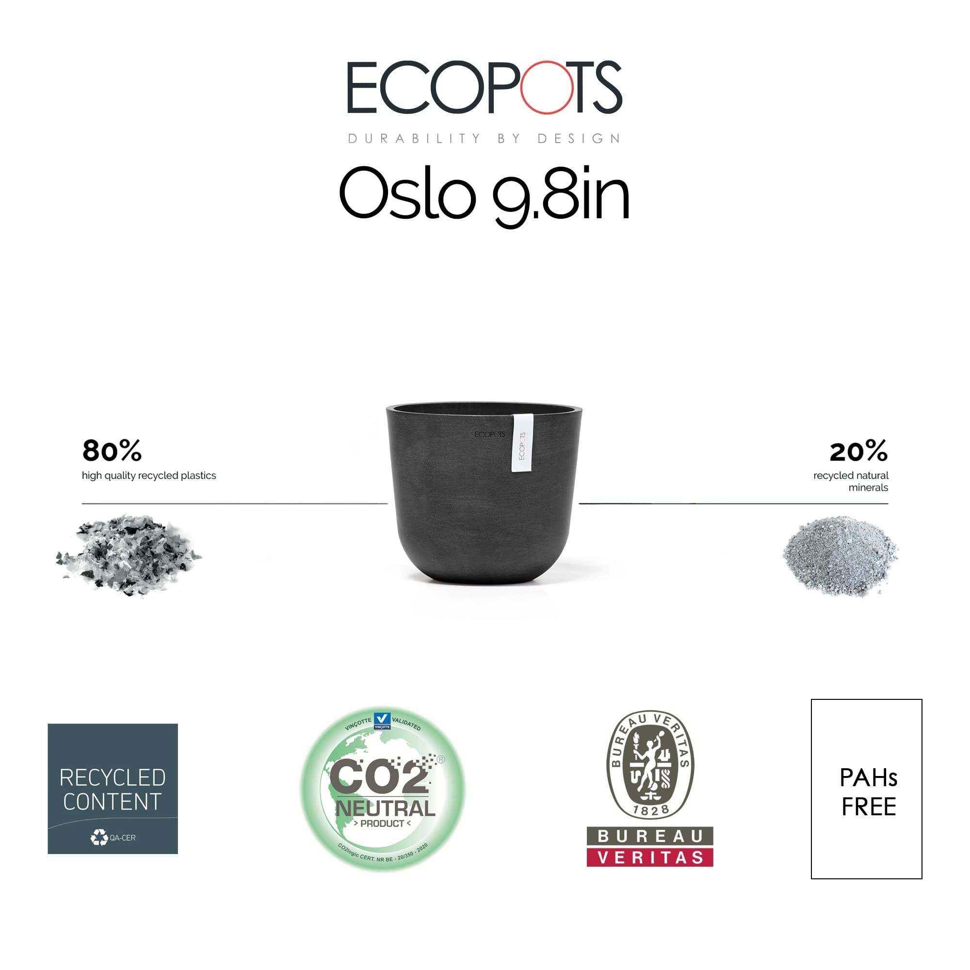 Oslo Medium Round Planter - 21.5 in x 21.5 in x 19 in - Dark Grey - Dark Grey,21.5 in x 21.5 in x 19 in,Planter Only