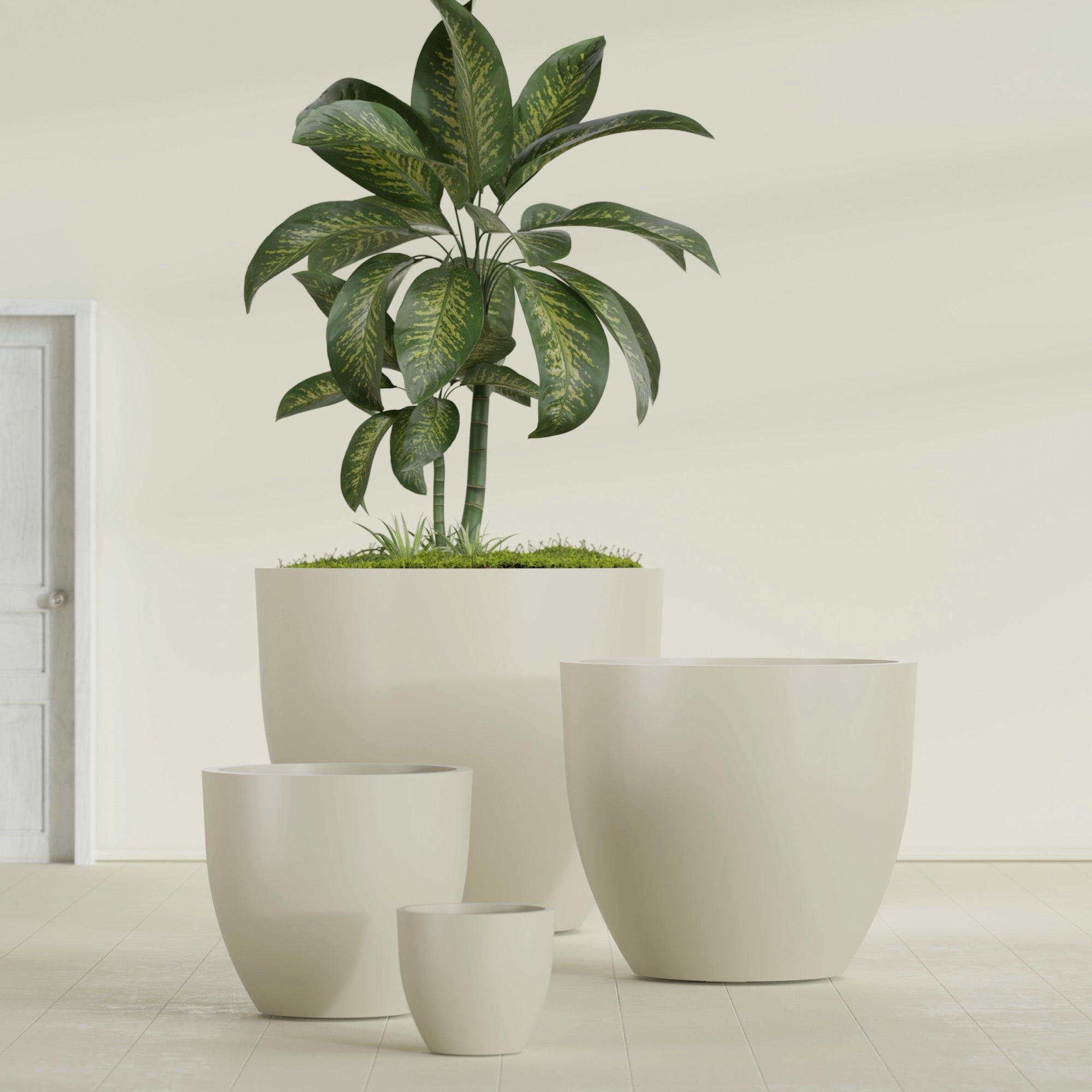 Wannsee Extra Large Round Fiberglass Planter - 50 in x 50 in x 44 in - Satin Beige - Satin Beige,50 in x 50 in x 44 in