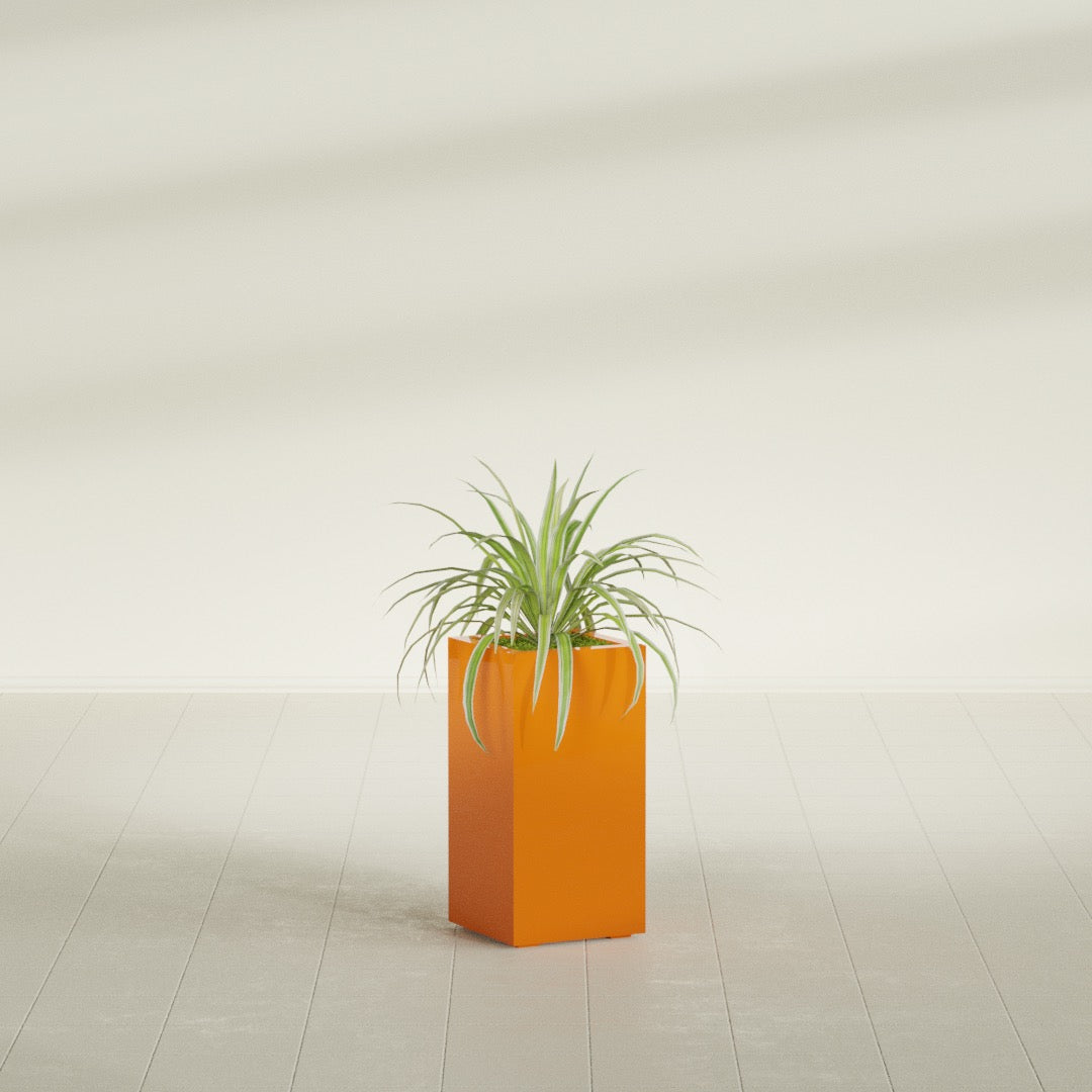 Hollywood Medium Rectangle Fiberglass Planter - 12 in x 12 in x 24 in - Gloss Tangerine - Gloss Tangerine,12 in x 12 in x 24 in