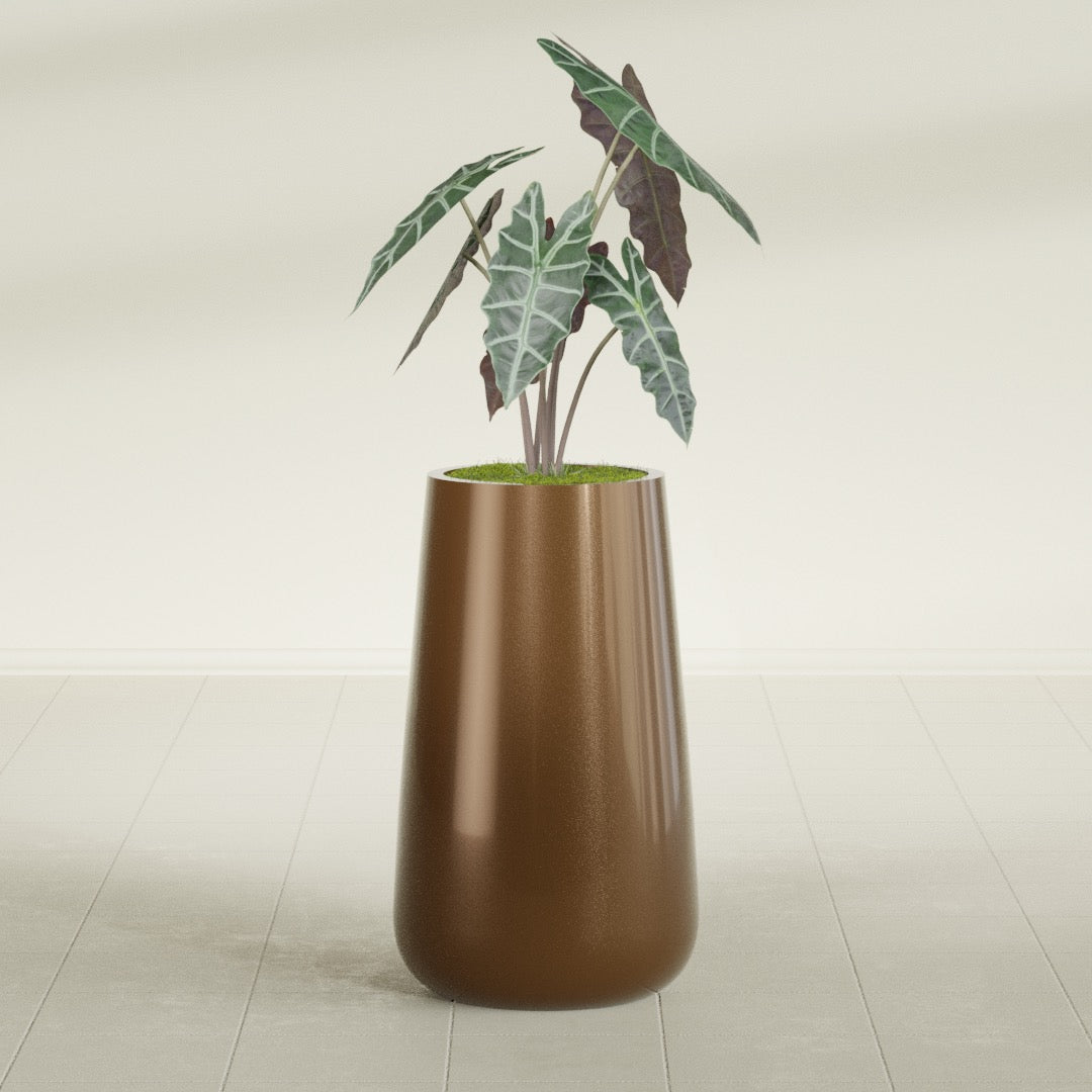 Saigon Large Tapered Round Planter - 16 in x 21 in x 36 in - Metallic Bronze - Metallic Bronze,16.4 in x 20.7 in x 36 in