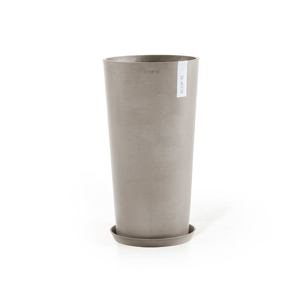 Amsterdam High Medium Tall Round Planter - 16 in x 16.25 in x 30 in - Planter + Saucer - Taupe - Taupe,16 in x 16.25 in x 30 in,Planter + Saucer