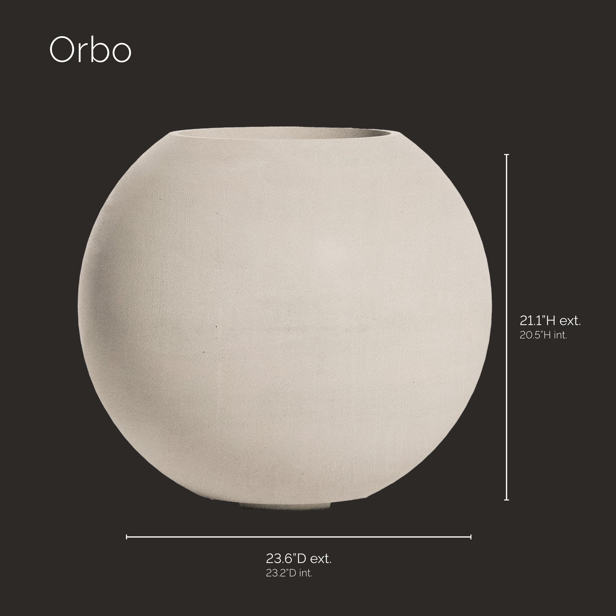Orbo Globe Sphere Planter – Sand Stone Finish – Fiberglass Indoor/Outdoor and Weather-Resistant Round Planter (23.5" D x 21" H Exterior, 23.2" D x 20.5" H Interior) - Sand Stone,23.5 in x 23.5 in x 21 in - Sand Stone,23.5 in x 23.5 in x 21 in - Sand  - Sand Stone,23.6 in diam. x 21.1 in