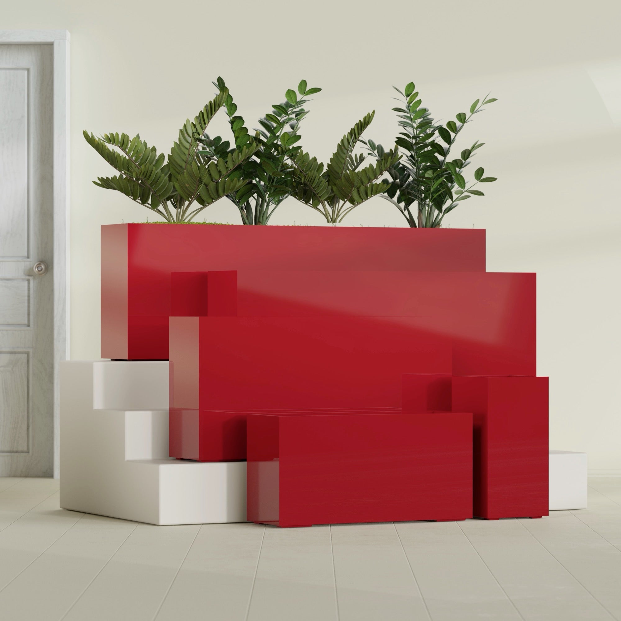 Hollywood Medium Rectangle Fiberglass Planter - 12 in x 12 in x 24 in - Gloss Red - Gloss Red,12 in x 12 in x 24 in