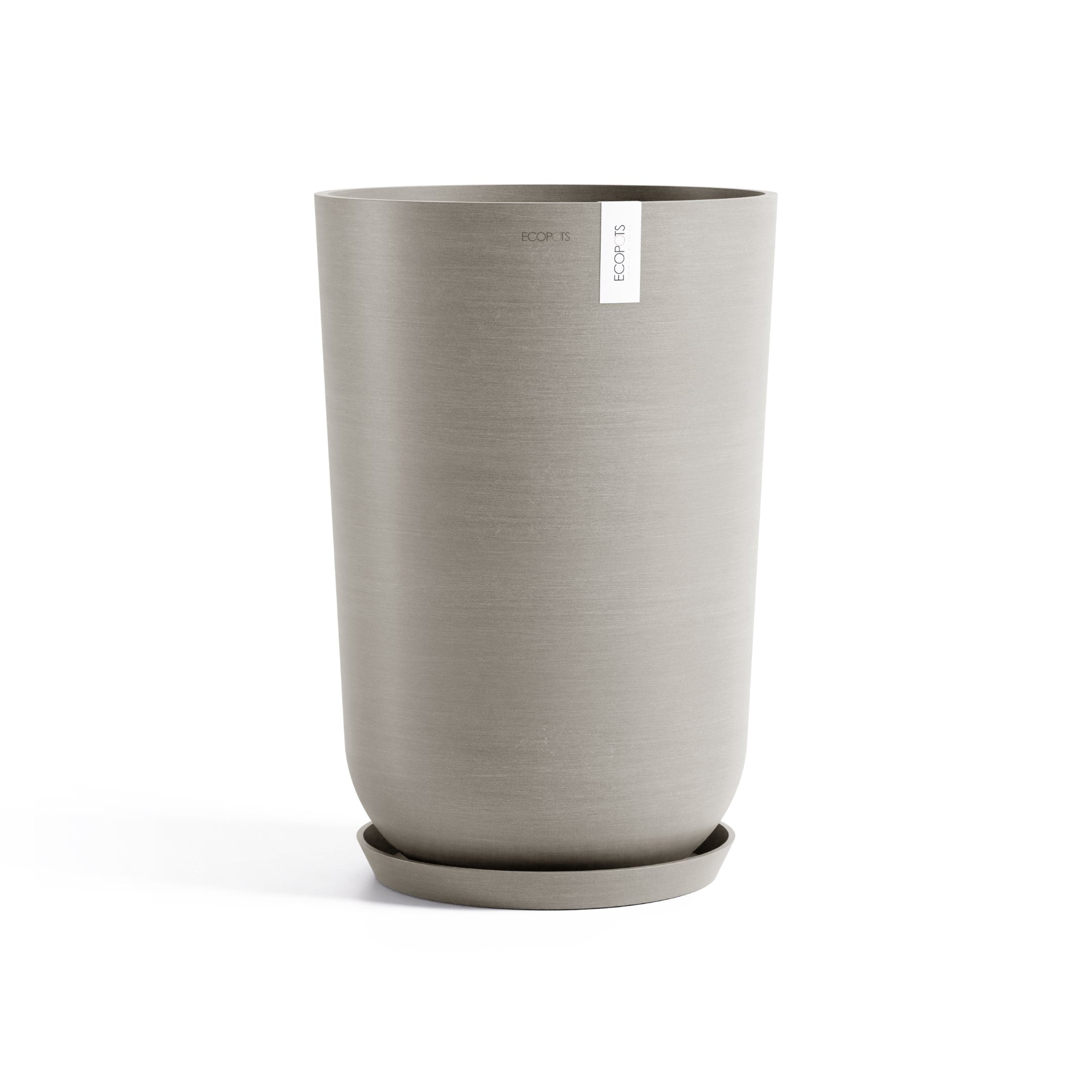 Oslo Medium Round Planter - 13.8 in x 13.8 in x 20.3 in - Planter + Saucer - Taupe - Taupe,13.75 in x 13.75 in x 20.25 in,Planter + Saucer