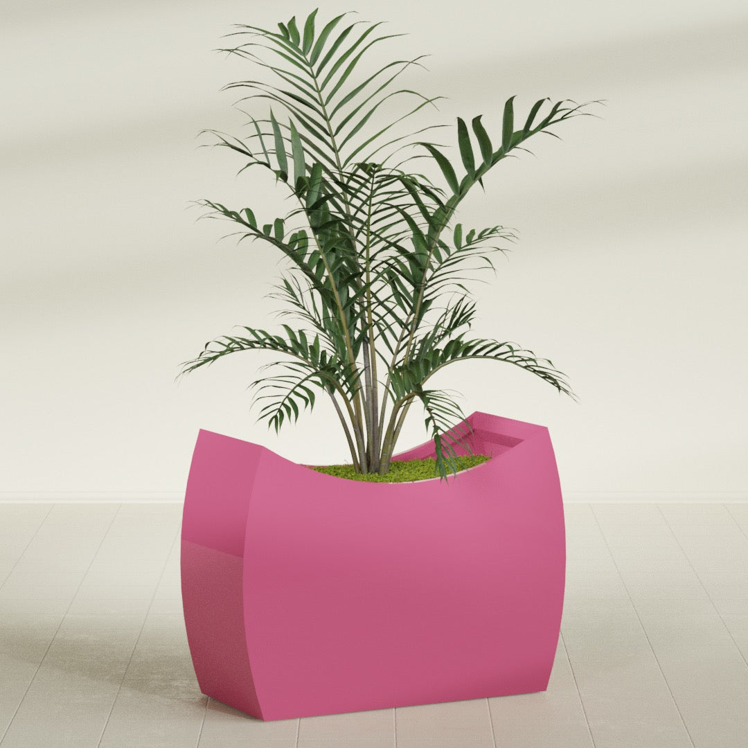 Seoul Extra Large Curved Abstract Fiberglass Planter - 48 in x 20 in x 36 in - Gloss Pink Violet - Gloss Pink Violet,48 in x 20 in x 36 in