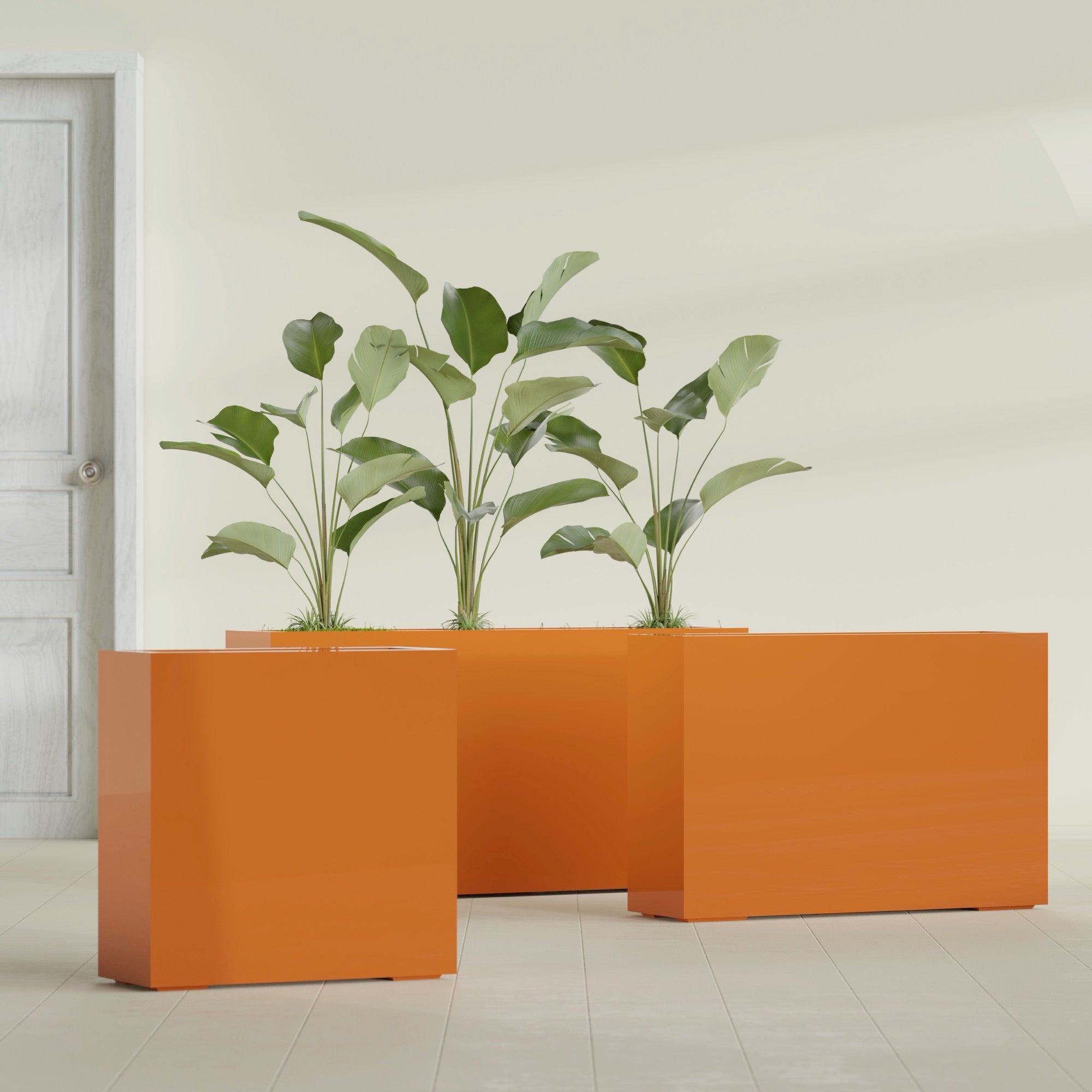 Milano Medium Narrow Rectangle Fiberglass Planter - 24 in x 10 in x 24 in - Gloss Tangerine - Gloss Tangerine,24 in x 10 in x 24 in