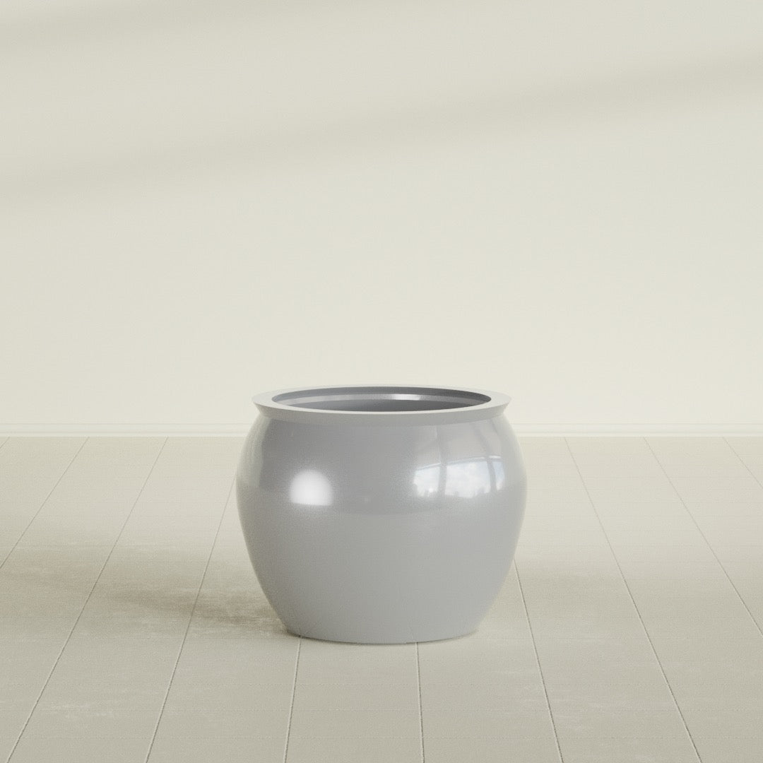 Fishbowl Medium Round Fiberglass Planter - 21.5 in x 21.5 in x 19 in - Metallic Silver - Metallic Silver,21.5 in x 21.5 in x 19 in