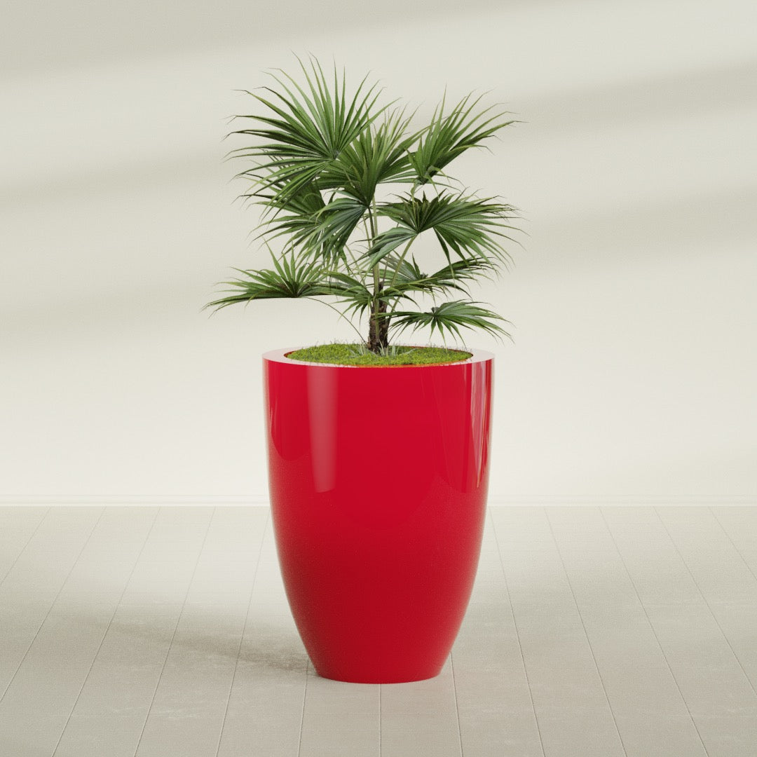 Brannan Large Round Fiberglass Planter - 30 in x 30 in x 41 in - Gloss Red - Gloss Red,30 in x 30 in x 41 in