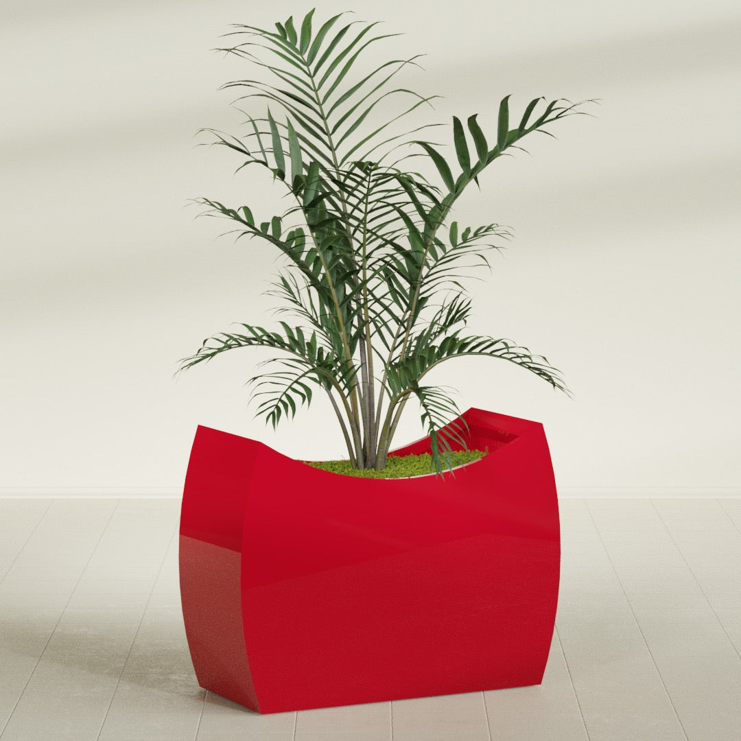 Seoul Extra Large Curved Abstract Fiberglass Planter - 48 in x 20 in x 36 in - Gloss Red - Gloss Red,48 in x 20 in x 36 in