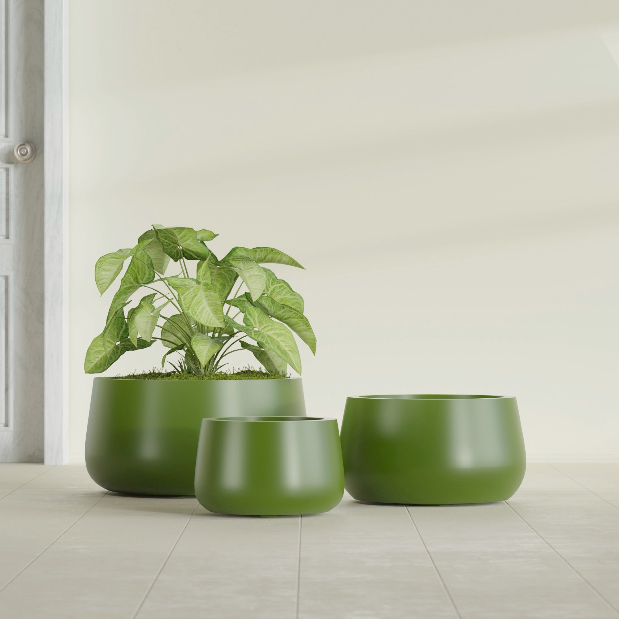 Short Hayden Small Round Fiberglass Planter - 12 in x 12 in x 7 in - Satin Green - Satin Green,12 in x 12 in x 7 in