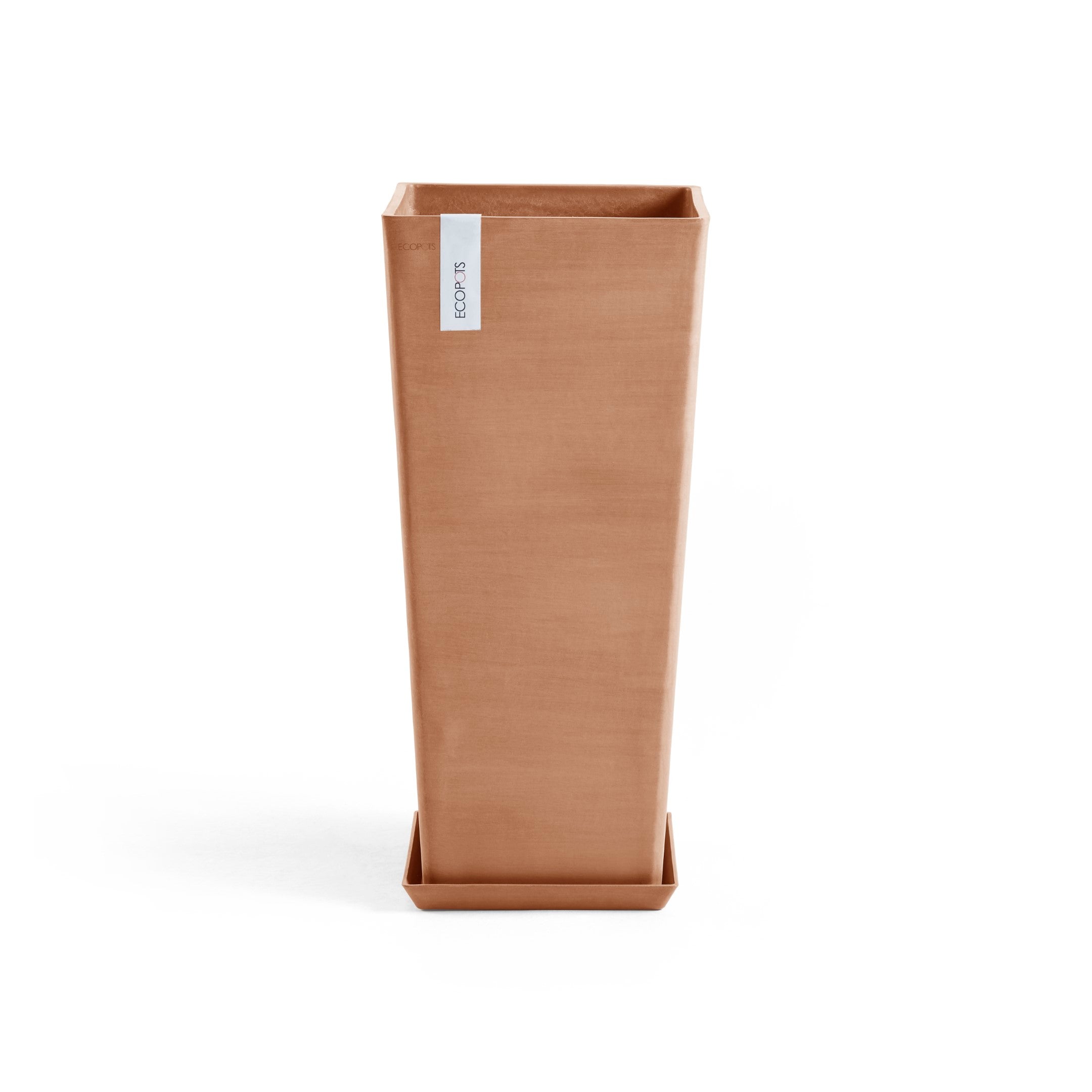 Rotterdam High Medium Square Planter - 12.6 in x 12.6 in x 27.5 in - Planter + Saucer - Terracotta - Terracotta,12.5 in x 12.5 in x 27.5 in,Planter + Saucer