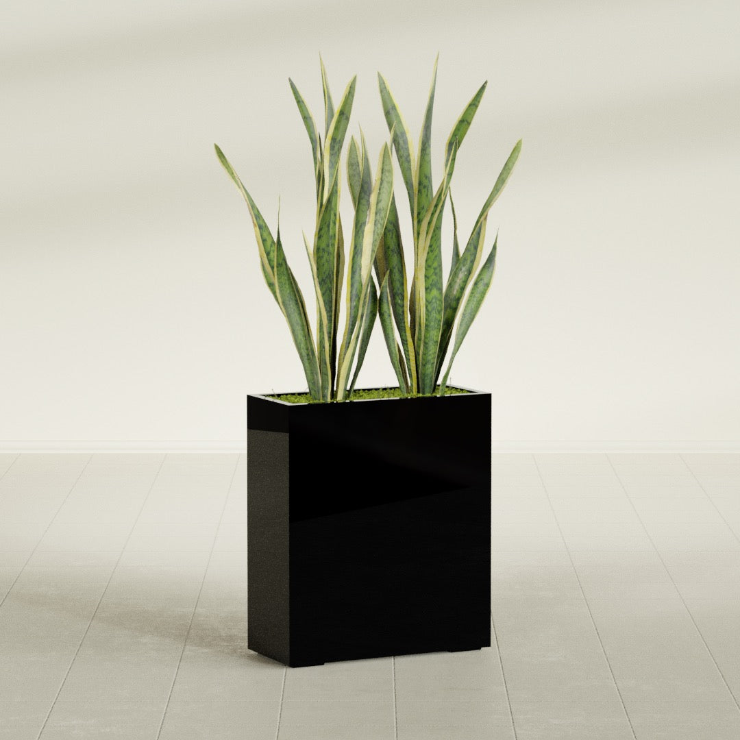 Perth Large Tall Rectangle Fiberglass Planter - 36 in x 16 in x 42 in - Gloss Black - Gloss Black,36 in x 16 in x 42 in