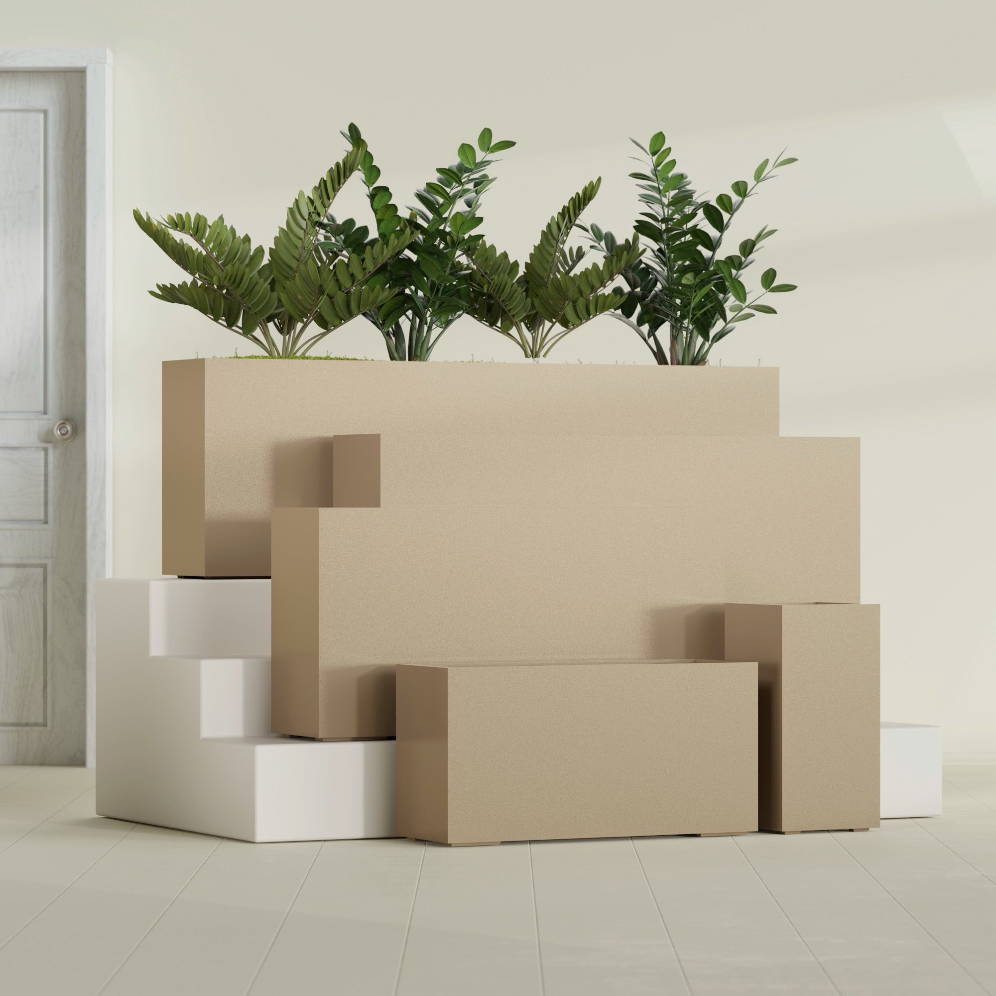 Hollywood Medium Rectangle Fiberglass Planter - 12 in x 12 in x 24 in - Metallic Gold - Metallic Gold,12 in x 12 in x 24 in