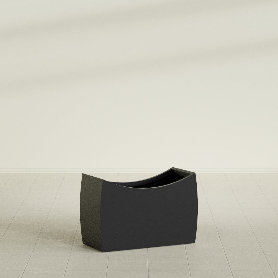 Seoul Large Curved Abstract Fiberglass Planter - 36 in x 16 in x 24 in - Matte Black - Matte Black,36 in x 16 in x 24 in