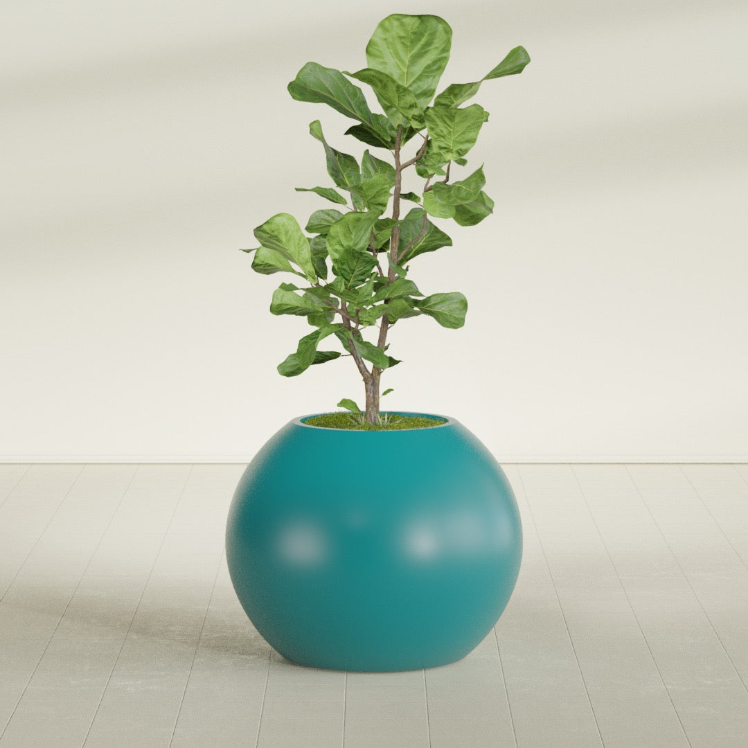Globe Large Sphere Fiberglass Planter - 30 in x 30 in x 24 in - Satin Sea Foam - Satin Sea Foam,30 in x 30 in x 24 in
