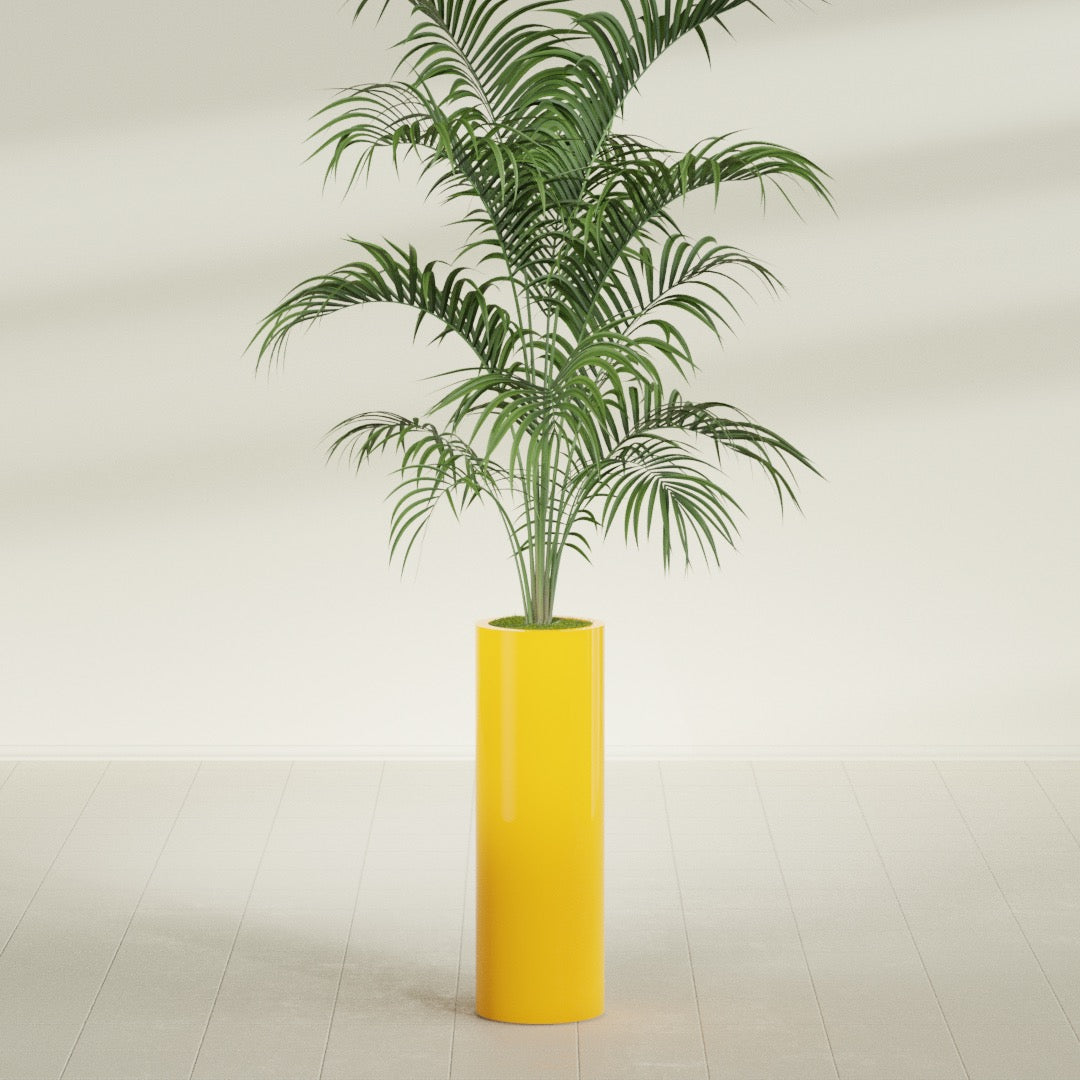 Corry Large Tall Cylinder Fiberglass Planter - 10 in x 10 in x 30 in - Gloss Saffron - Gloss Saffron,10 in x 10 in x 30 in