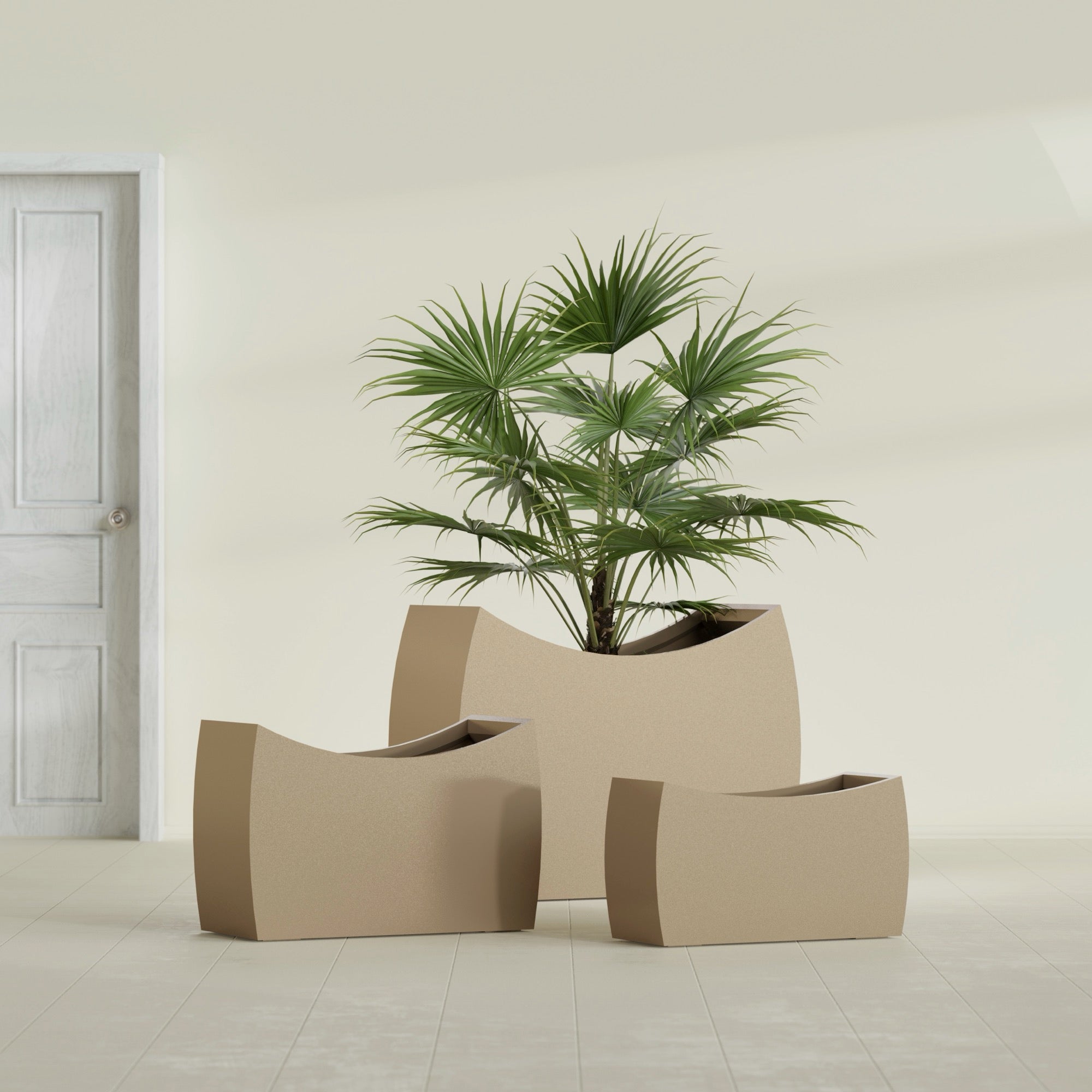 Seoul Extra Large Curved Abstract Fiberglass Planter - 48 in x 20 in x 36 in - Metallic Gold - Metallic Gold,48 in x 20 in x 36 in