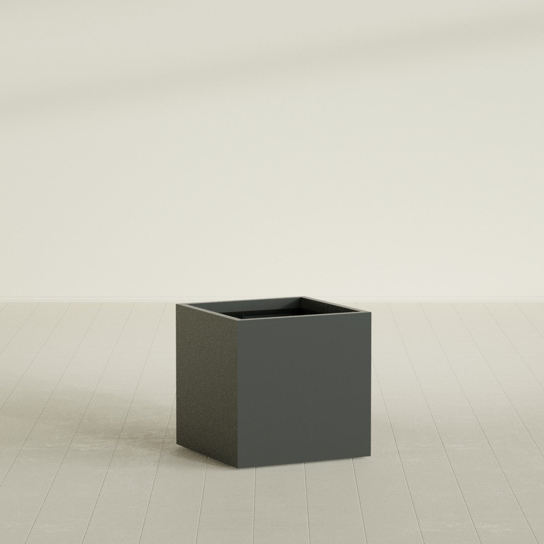 Montroy Medium Cube Square Fiberglass Planter - 28 in x 28 in x 28 in - Matte Charcoal - Matte Charcoal,28 in x 28 in x 28 in