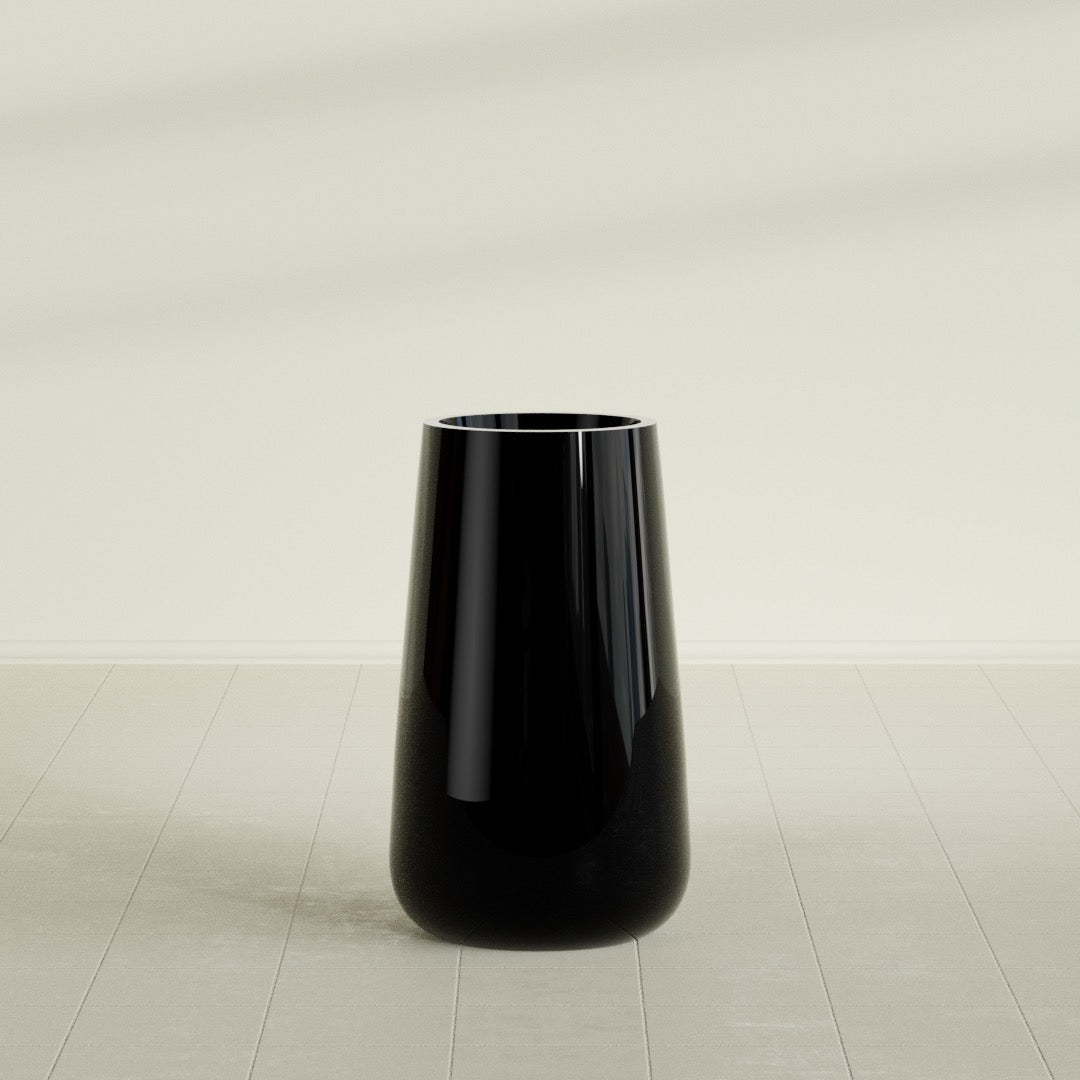 Saigon Extra Large Tapered Round Planter - 19 in x 24 in x 42 in - Gloss Black - Gloss Black,19.2 in x 24.2 in x 42 in