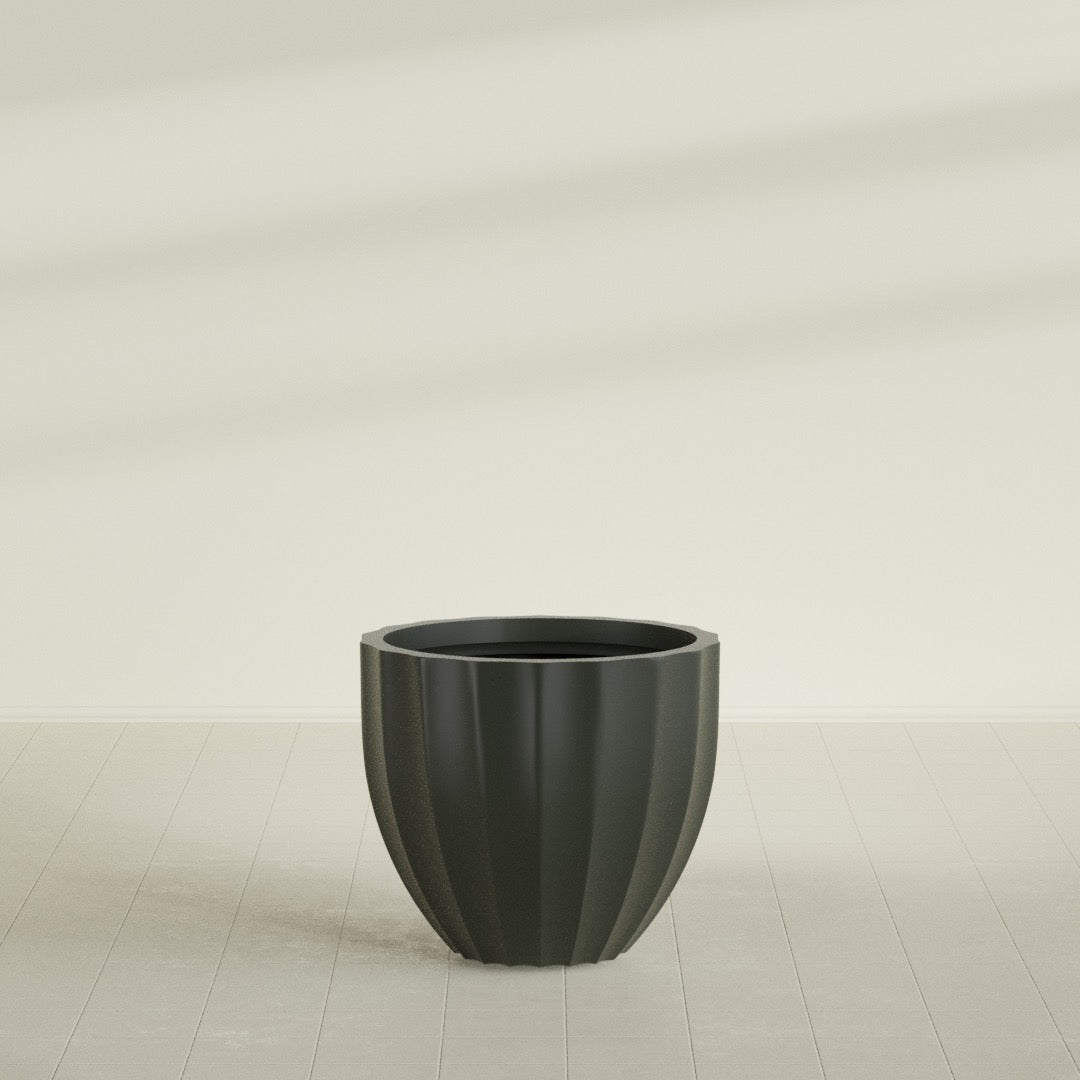 Santa Barbara Medium Round Fiberglass Planter - 23 in x 23 in x 20.3 in - Matte Charcoal - Matte Charcoal,23 in x 23 in x 20 in