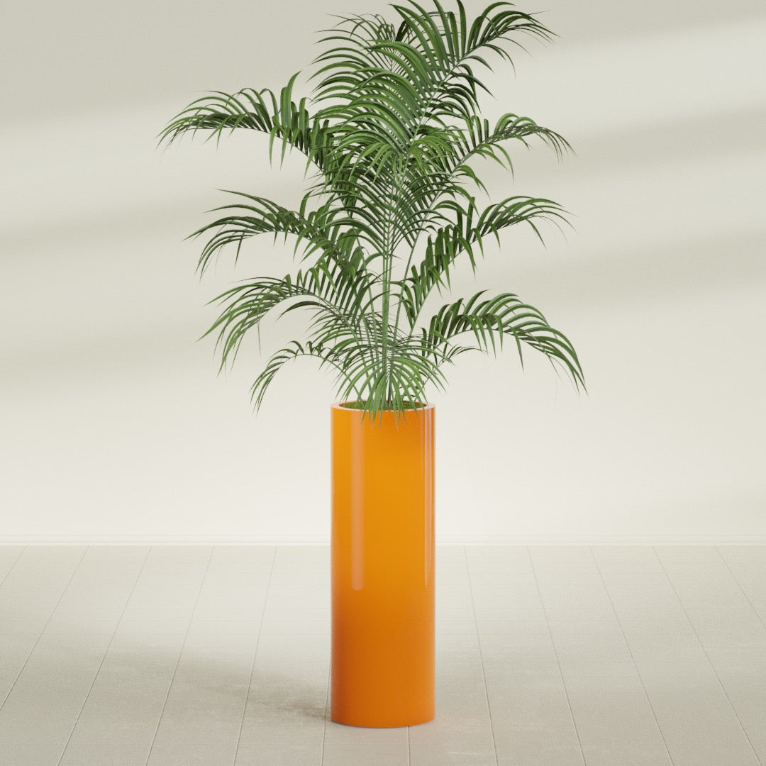 Corry Large Tall Cylinder Fiberglass Planter - 12 in x 12 in x 36 in - Gloss Tangerine - Gloss Tangerine,30 in x 30 in x 32 in