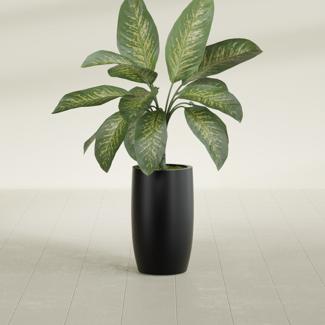 Lisbon Medium Round Fiberglass Planter - 14 in x 14 in x 25 in - Matte Black - Matte Black,14 in x 14 in x 25 in
