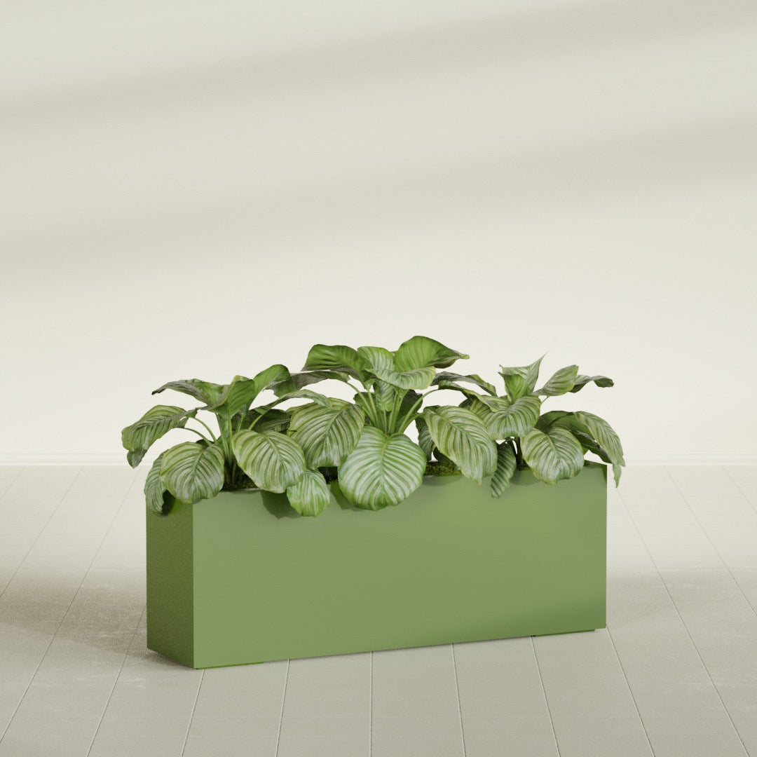 Miami Extra Large Narrow Rectangle Fiberglass Planter - 48 in x 12 in x 18 in - Satin Green - Satin Green,48 in x 12 in x 18 in