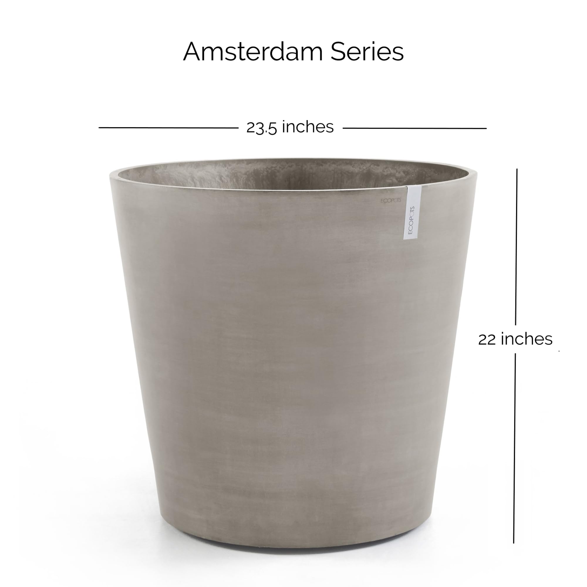 Amsterdam Medium Round Planter with Wheels - 23.5 in x 23.5 in x 22 in - Taupe - Taupe,23.5 in x 23.5 in x 22 in