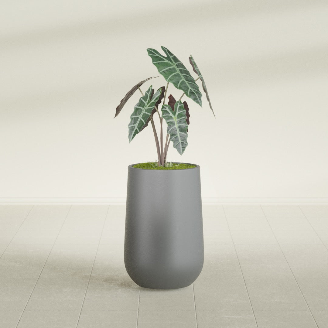 Tall Hayden Medium Round Fiberglass Planter - 12 in x 12 in x 20 in - Metallic Gunmetal - Metallic Gunmetal,12 in x 12 in x 20 in