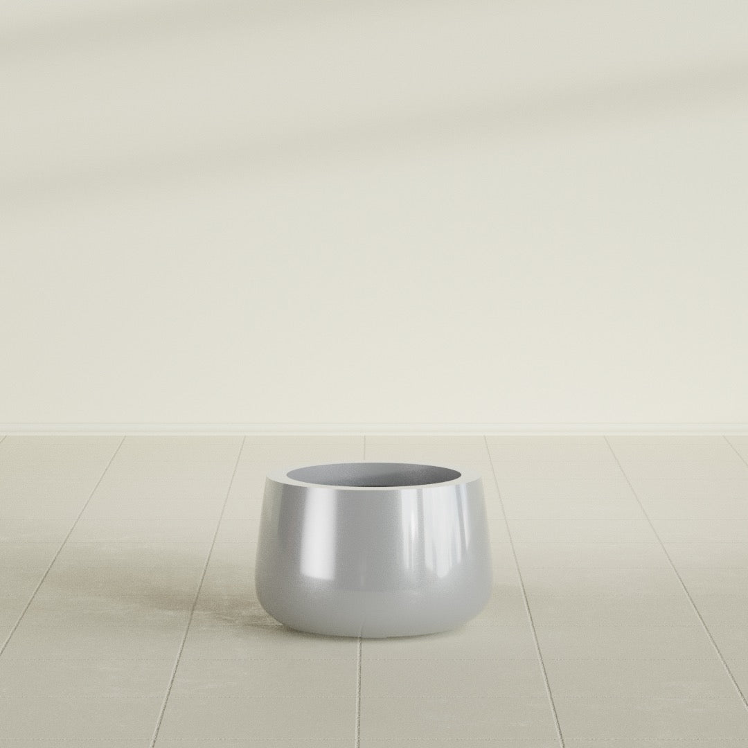 Short Hayden Small Round Fiberglass Planter - 12 in x 12 in x 7 in - Metallic Silver - Metallic Silver,12 in x 12 in x 7 in