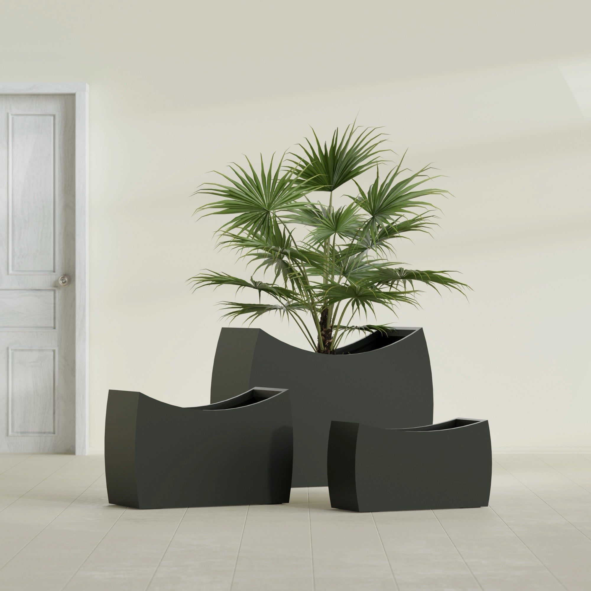 Seoul Extra Large Curved Abstract Fiberglass Planter - 48 in x 20 in x 36 in - Matte Charcoal - Matte Charcoal,48 in x 20 in x 36 in