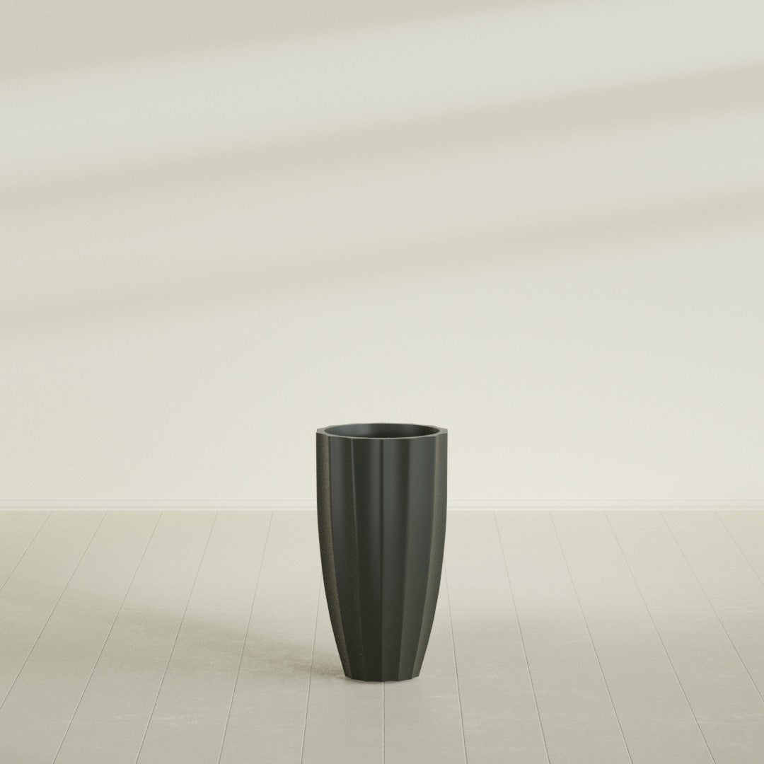 San Jose Large Tall Round Fluted Fiberglass Planter - 16 in x 16 in x 30 in - Matte Charcoal - Matte Charcoal,16 in x 16 in x 30 in