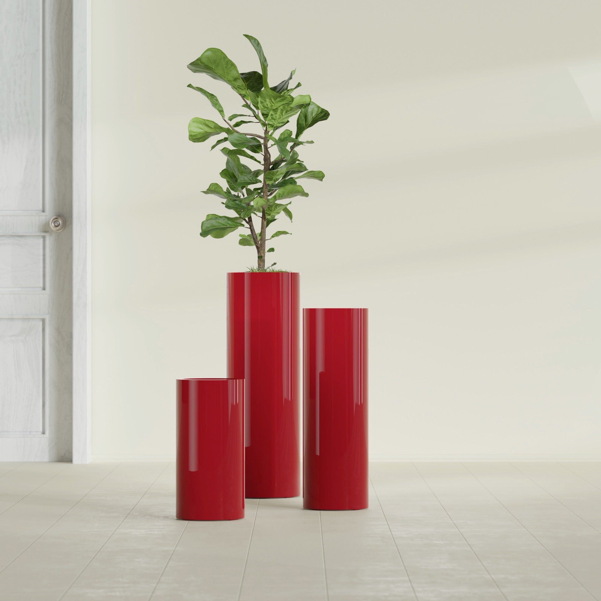 Corry Large Tall Cylinder Fiberglass Planter - 10 in x 10 in x 30 in - Gloss Red - Gloss Red,10 in x 10 in x 30 in
