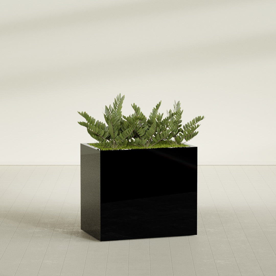 Brisbane Large Rectangle Fiberglass Planter - 36 in x 24 in x 32 in - Gloss Black - Gloss Black,36 in x 24 in x 32 in