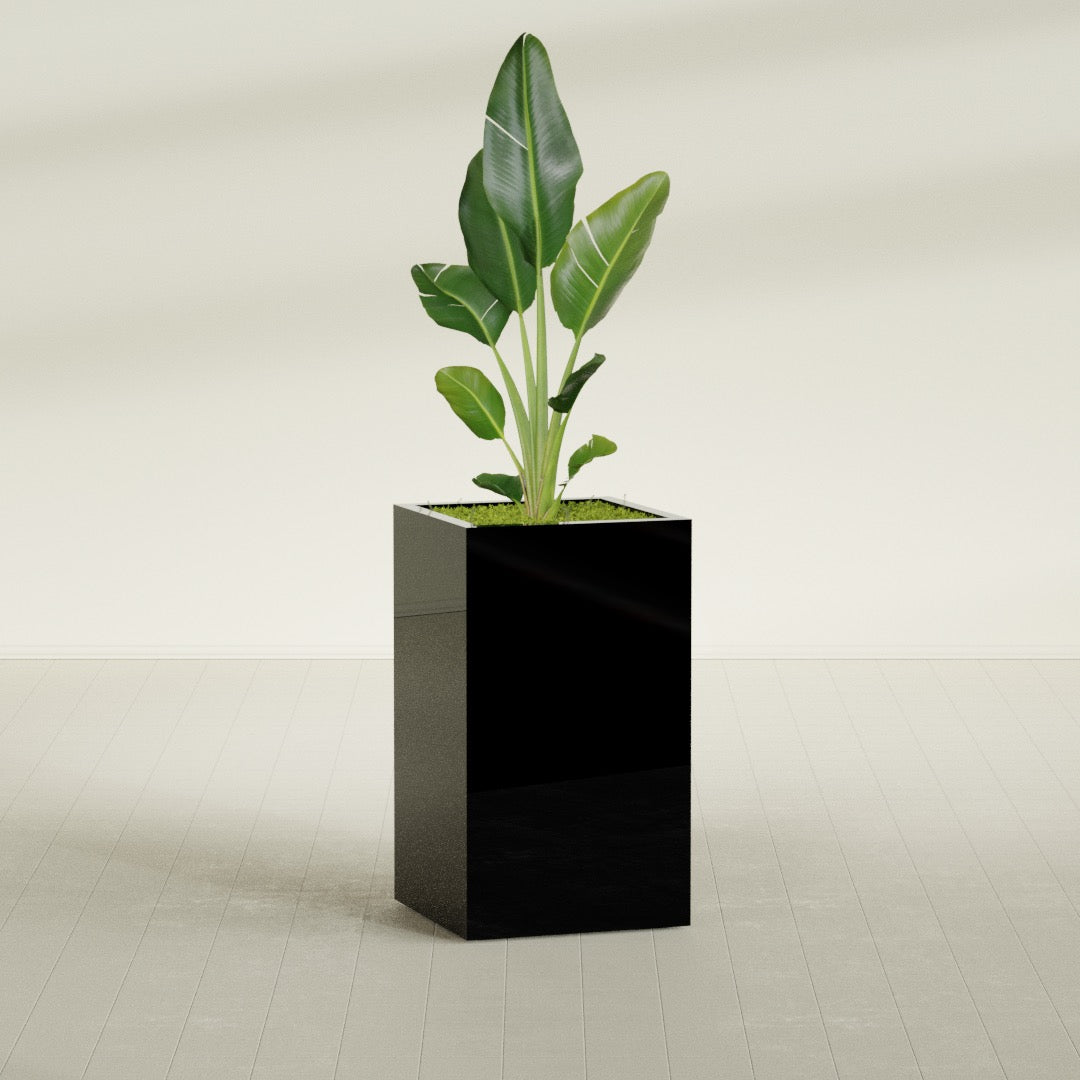 Darwin Large Tall Rectangle Fiberglass Planter - 24 in x 24 in x 42 in - Gloss Black - Gloss Black,24 in x 24 in x 42 in