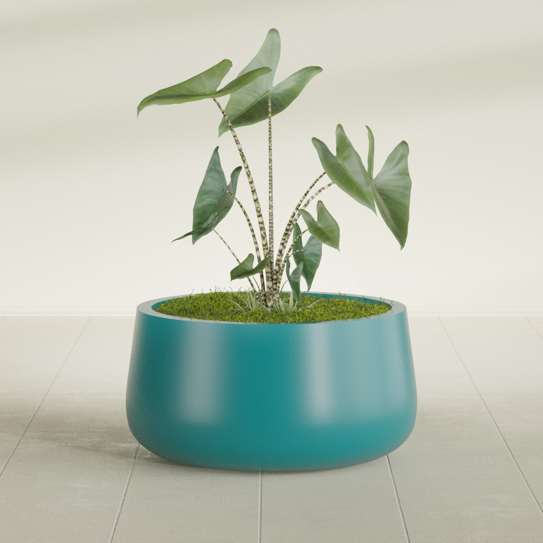 Short Hayden Medium Round Fiberglass Planter - 20 in x 20 in x 10 in - Satin Sea Foam - Satin Sea Foam,20 in x 20 in x 10 in