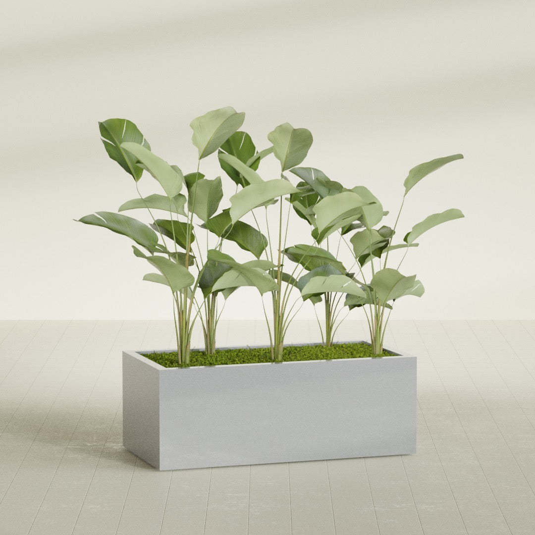 Torino Extra Large Wide Rectangle Fiberglass Planter - 48 in x 24 in x 18 in - Metallic Silver - Metallic Silver,48 in x 24 in x 18 in