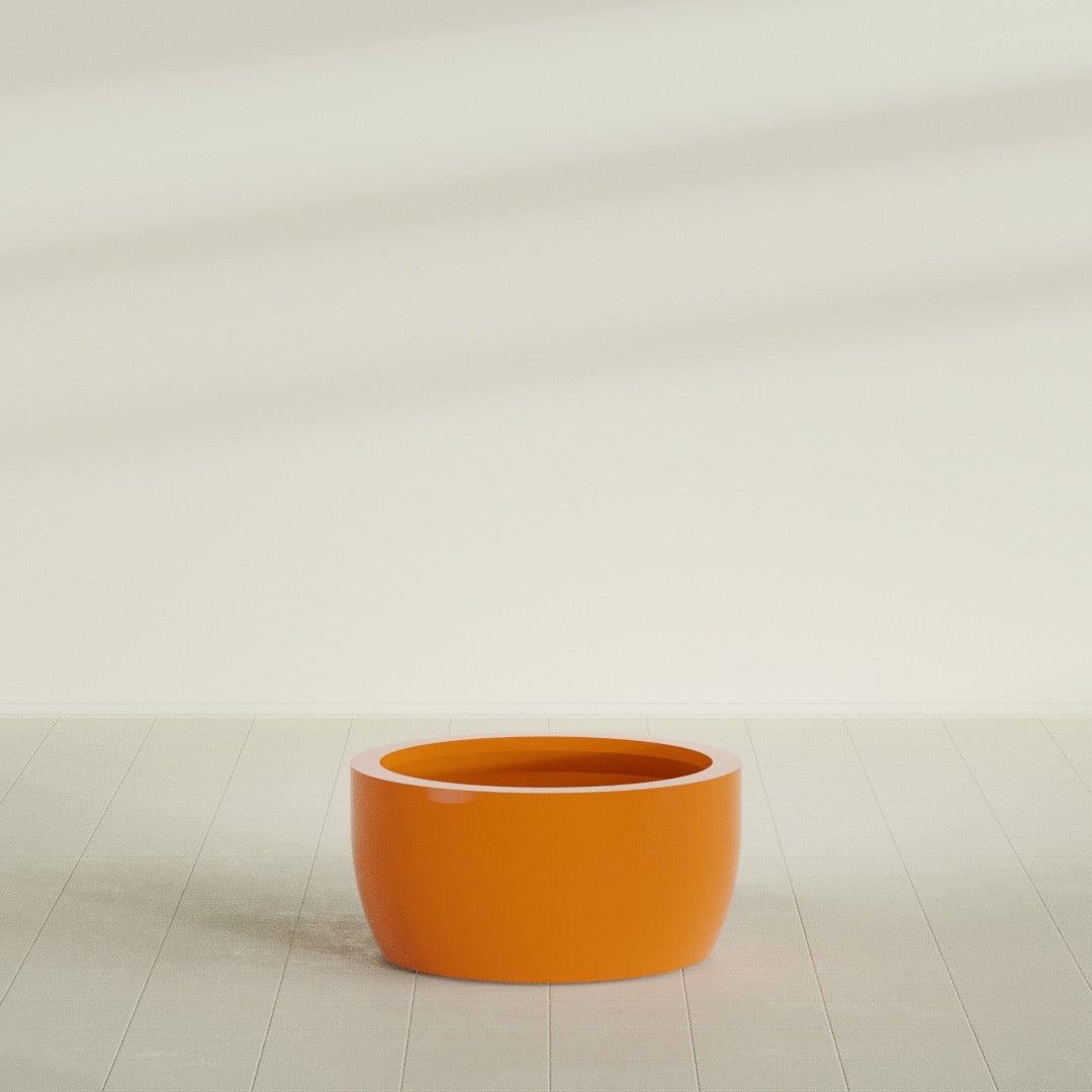 Casablanca Large Round Low Bowl Fiberglass Planter - 30 in x 30 in x 15 in - Gloss Tangerine - Gloss Tangerine,30 in x 30 in x 15 in