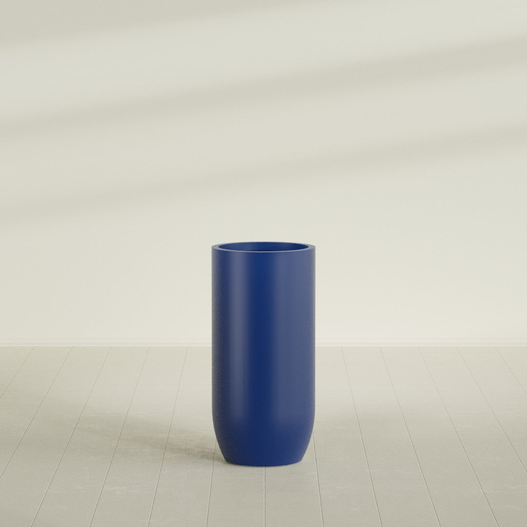 Saint Tropez Extra Large Tall Round Fiberglass Planter - 24 in x 24 in x 50 in - Matte Cobalt Blue - Matte Cobalt Blue,24 in x 24 in x 50 in