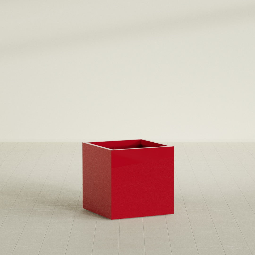 Montroy Medium Cube Square Fiberglass Planter - 28 in x 28 in x 28 in - Gloss Red - Gloss Red,28 in x 28 in x 28 in